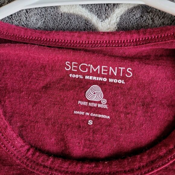 Seg'ments Shirt Size Small 100% Merino Wool Washable Long Sleeve Base Layer Red - Picture 2 of 4